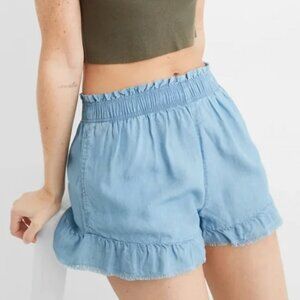 AERIE Blue Chambray Shorts Ruffle Hem Women’s Size Medium